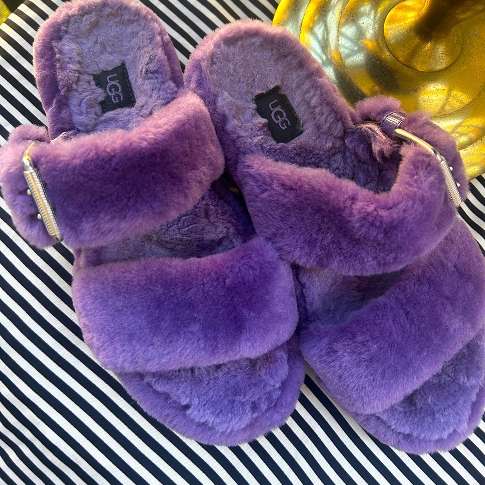 Ugg Fuzz Yeah Violet Bloom Purple Shearling Slides Women Size 9